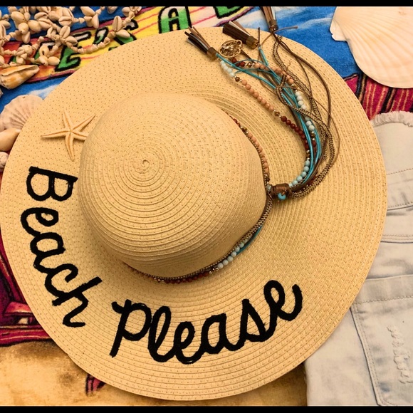 NWT WIDE BRIMMED EMBROIDERED SAYINGS BEACH HATS - Picture 3 of 8
